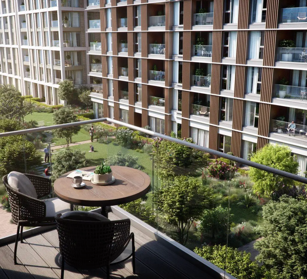 St William Prince of Wales Drive show apartment balcony view CGI 2 | Property London