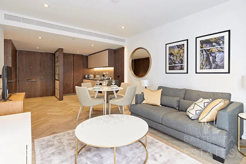 living room at battersea power station apartments for sale